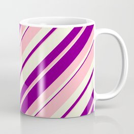 [ Thumbnail: Light Pink, Beige, and Purple Colored Lined/Striped Pattern Coffee Mug ]
