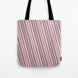 [ Thumbnail: Pink and Grey Colored Striped Pattern Tote Bag ]
