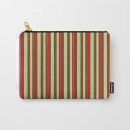 [ Thumbnail: Light Green and Red Colored Pattern of Stripes Carry-All Pouch ]
