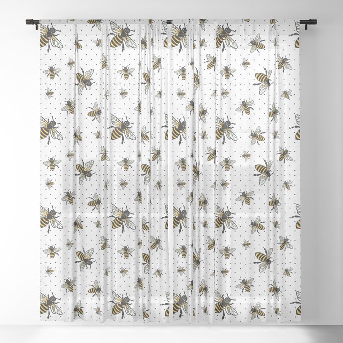Bumblebees and Polka Dots Sheer Curtain