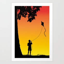 The Kite Flyer Art Print | Kiteflyer, Aircraft, Kiteflying, Flight, Graphicdesign, Flying, Windpowered, Tetheredflight, Kite, Silhouette 
