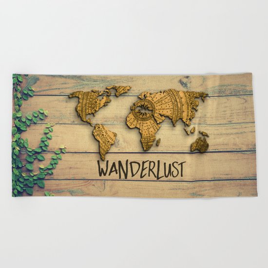 Wanderlust Vintage Map Beach Towel