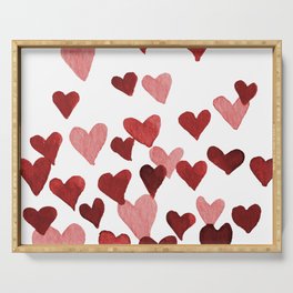 Valentine's Day Watercolor Hearts - red Serving Tray