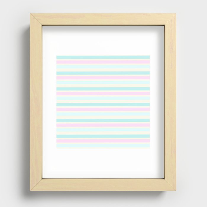 Geometrical pastel pink blue ivory stripes Recessed Framed Print