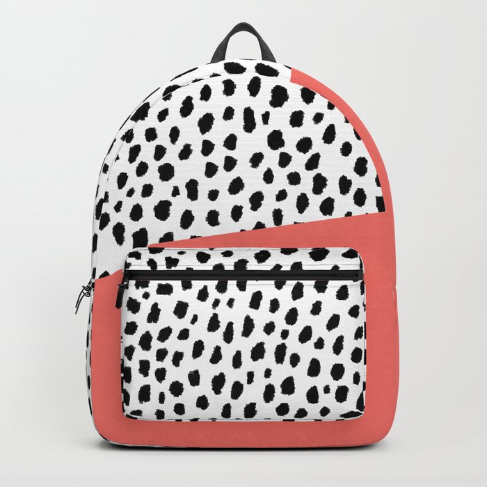 Dalmatian Spots with Coral Stripe (Pantone Living Coral) Backpack
