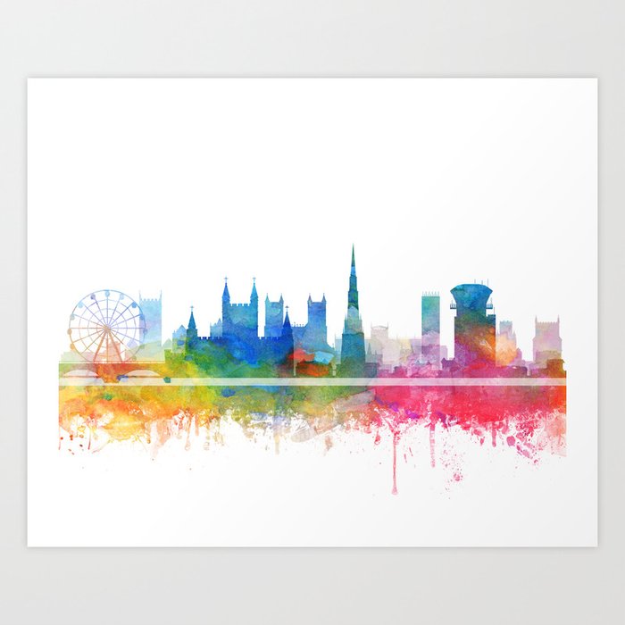 Bristol Skyline Watercolor by Zouzounio Art Art Print