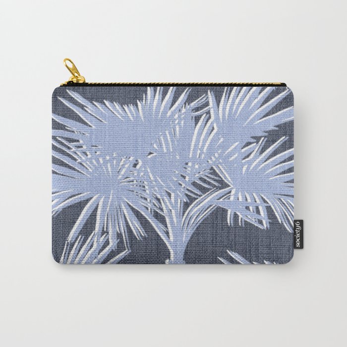 Retro Tropical Palm Trees Denim Blue and Navy Carry-All Pouch