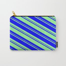 [ Thumbnail: Blue and Green Colored Lines/Stripes Pattern Carry-All Pouch ]