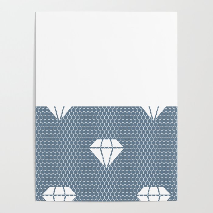 White Diamond Lace Horizontal Split on Slate Gray Blue Poster