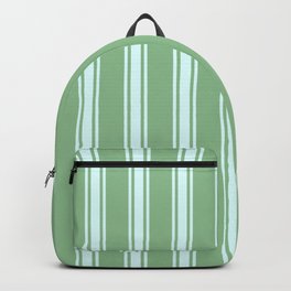 [ Thumbnail: Dark Sea Green and Light Cyan Colored Pattern of Stripes Backpack ]