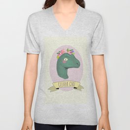 Clever Girl Dinosaur / Jurassic Park / Gift for Her / Boho Baby Animal Nursery Decor / Feminist V Neck T Shirt