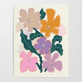 Large Pink  Retro Flowers Poster