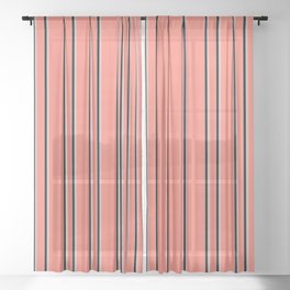 [ Thumbnail: Salmon, Grey & Black Colored Lines/Stripes Pattern Sheer Curtain ]