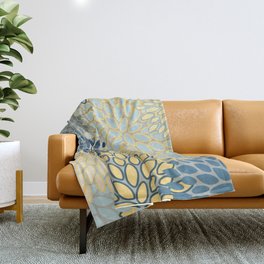 Floral Print, Yellow, Gray, Blue, Teal Throw Blanket
