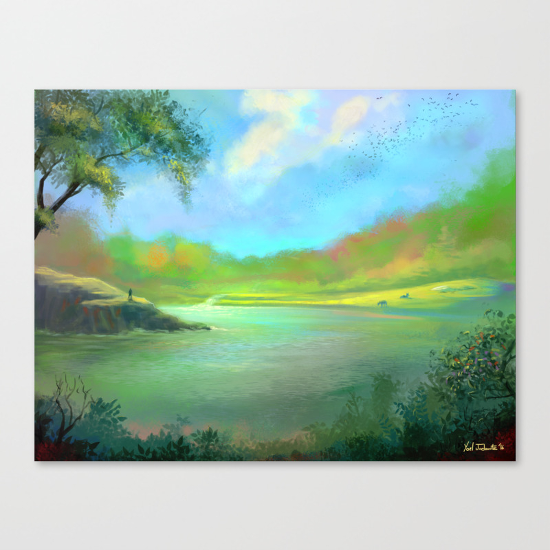 Peaceful Lake Painting Canvas Print By Heyjudo Society6