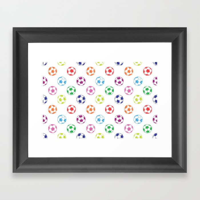 Soccer balls doodle pattern. Digital Illustration Background Framed Art Print