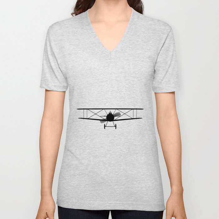 Biplane Silhouette V Neck T Shirt