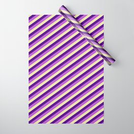 [ Thumbnail: Pale Goldenrod, Indigo & Orchid Colored Pattern of Stripes Wrapping Paper ]