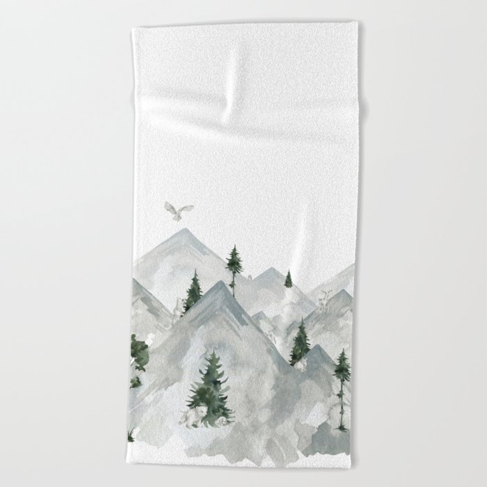 Winter mountains with forrest animals - Curtain kids/ baby Beach Towel