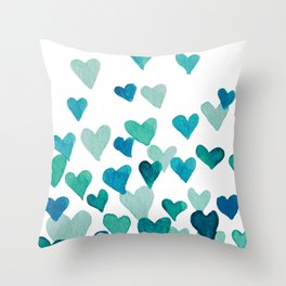 Valentine's Day Watercolor Hearts - turquoise Throw Pillow