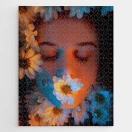 Wild daises; young woman underwater with flowers floral surreal fantasy color portrait photograph / photography Jigsaw Puzzle