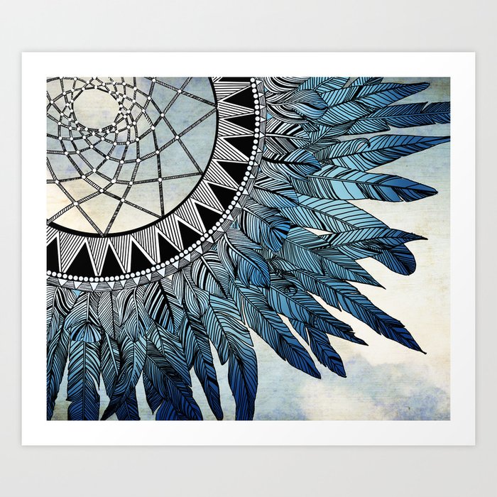 blue feather dreamcatcher Art Print