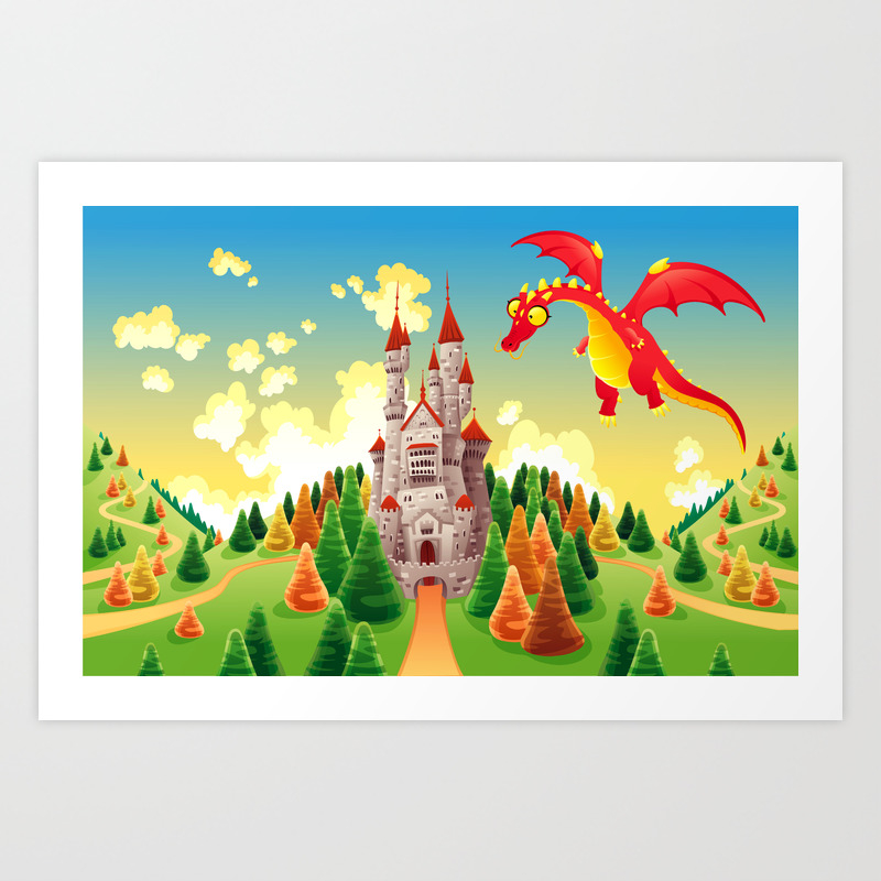 Panorama With Medieval Castle And Dragon Art Print By Danilosanino Society6 Panorama With Medieval Castle And Dragon Art Print By Danilosanino Society6