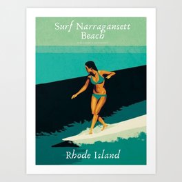 Surf Narragansett Beach, Rhode Island Vintage Surfing Big Swell Poster - New England Surfers Art Print