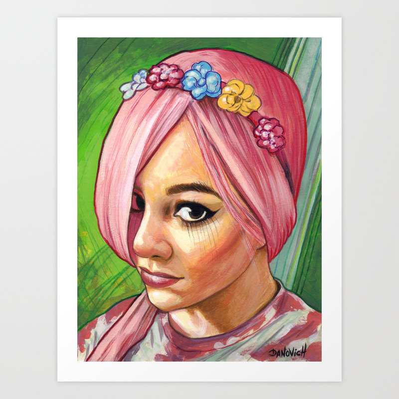 Portrait Pink Haired Hippie Girl Art Print By Lendanovich Society6