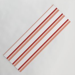 [ Thumbnail: Dark Salmon, White, and Red Colored Pattern of Stripes Yoga Mat ]