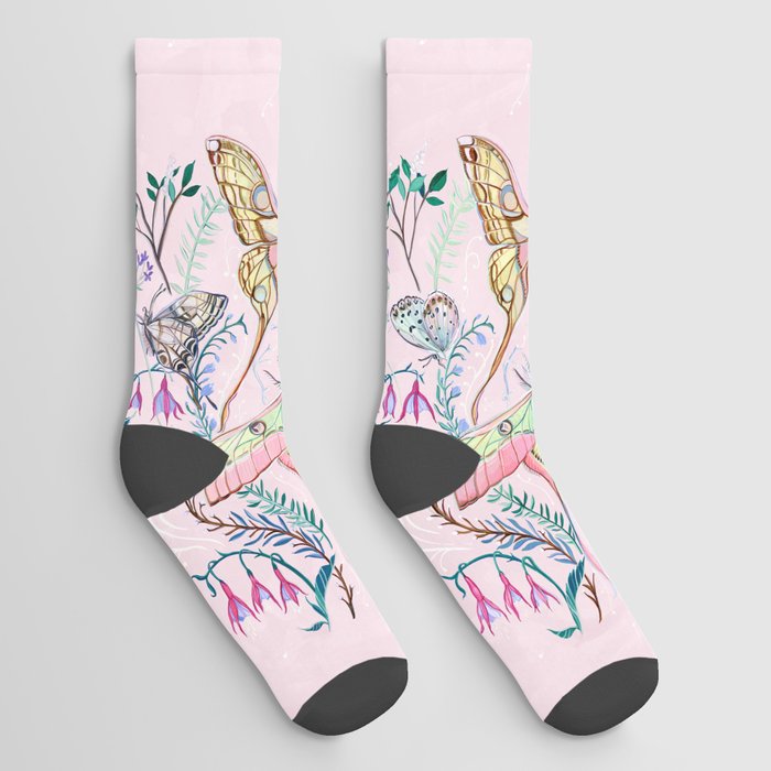 Chinese Moon Moth and Butterflies Socks