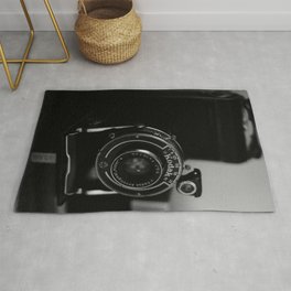 Vintage Analog Kodak Camera Close-up | Black & White | Product Photography | Fine Art Photo Print Rug