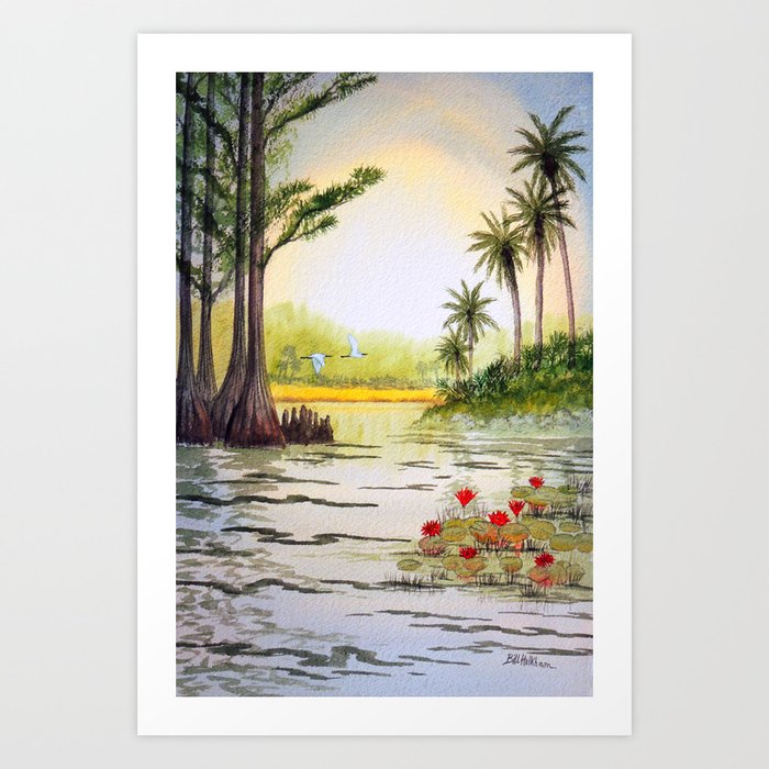Egrets At Sunrise The Everglades Florida  Art Print