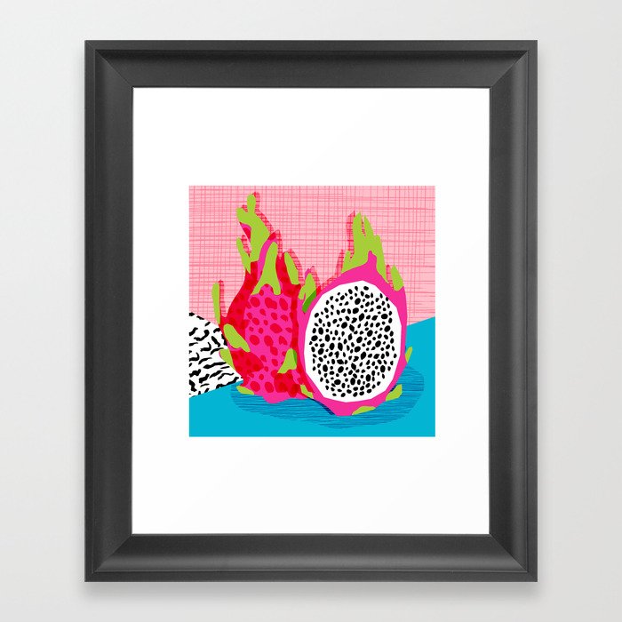 Hard Core - memphis throwback retro neon tropical fruit dragonfruit exotic 1980s 80s style pop art Framed Art Print