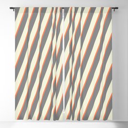 [ Thumbnail: Beige, Coral & Grey Colored Lined Pattern Blackout Curtain ]