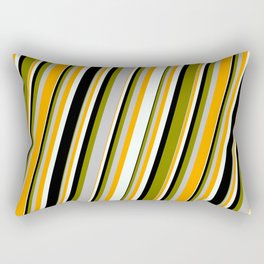 [ Thumbnail: Vibrant Green, Grey, Orange, Mint Cream, and Black Colored Lined/Striped Pattern Rectangular Pillow ]