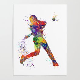 Boy Baseball Batter Colorful Watercolor Poster