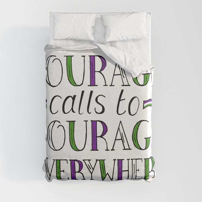 Courage Calls to Courage Everywhere hand lettered Suffragette Quote Duvet Cover
