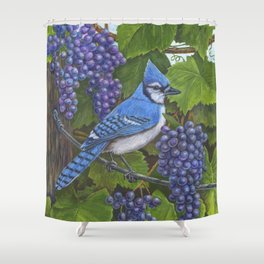 Blue Jay and Grapes Shower Curtain