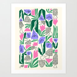 Spring Morels and Flowers Pattern Art Print