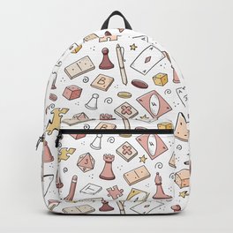 Board Game Hand Drawn Seamless Pattern Backpack | Digital, Game, Hourglass, Checkers, Drawing, Dice, Chess, White, Pawn, Uno 