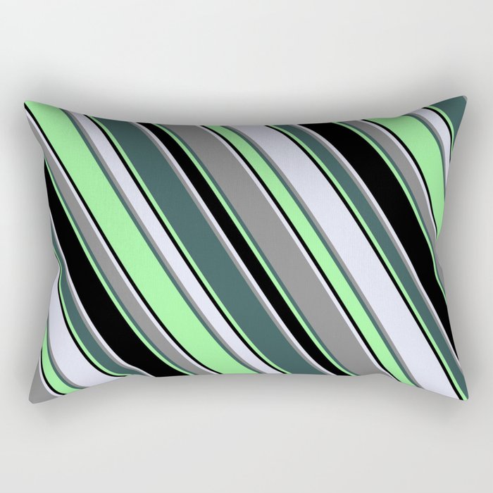 Eye-catching Lavender, Grey, Dark Slate Gray, Green & Black Colored Pattern of Stripes Rectangular Pillow