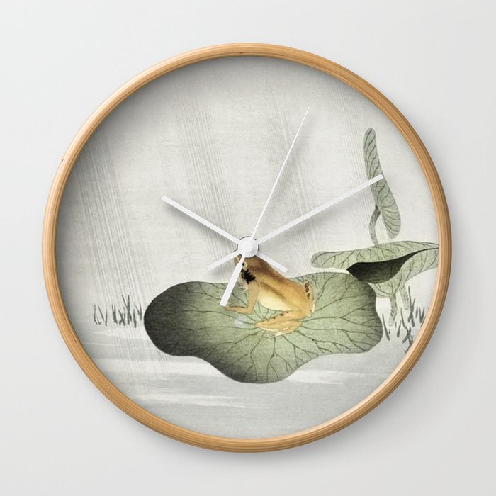 Frog on lotus leaf Ohara Koson. Who let the frog out Wall Clock