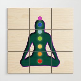 Meditating woman with aura colors and chakra symbols	 Wood Wall Art