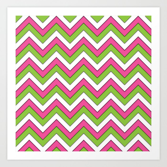 Pink Green And White Chevrons Art Print By Skylinesquirrel Society6