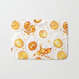 Cooked Eggs Watercolor Bath Mat | Pattern, Painting, Watercolor, Cooking, Digital, Eggs, Quirky, Yellow, Pop Art, Country 