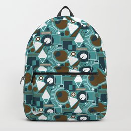 Abstract Geometric Shapes - Teal, Navy, Brown, White Backpack
