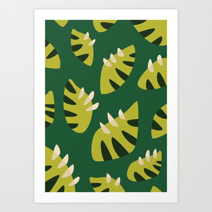 Pretty Clawed Green Leaf Pattern Art Print | Graphic-design, Leaf, Green-leaf, Leaf-pattern, Pattern, Green, Abstract, Nature, Spring, Geometric