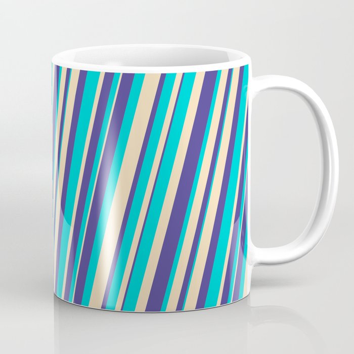Dark Turquoise, Tan, and Dark Slate Blue Colored Lines/Stripes Pattern Coffee Mug