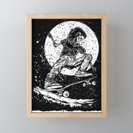 Skateboard Skeleton in The Night Framed Mini Art Print
